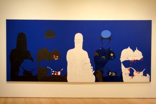 From the Brooklyn Museum's 'Seductive Subversion' show: May Stevens' 'Big Daddy Paper Doll,' a painting from 1970. The show, in general, has a tongue-in-cheek view of male power.